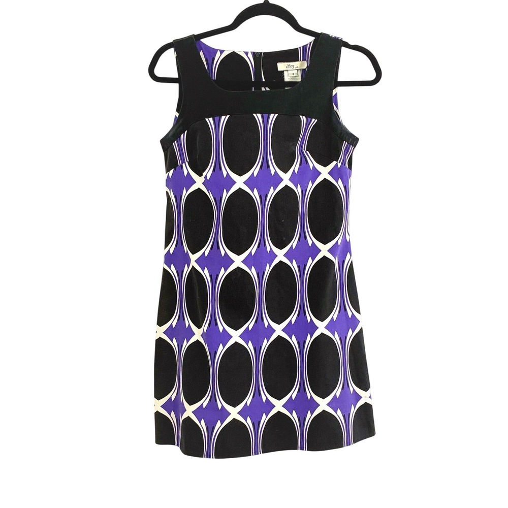 Vintage dBy Ltd. Shift Dress Cotton Purple Black Geo Mod Print & Retro A Line 4